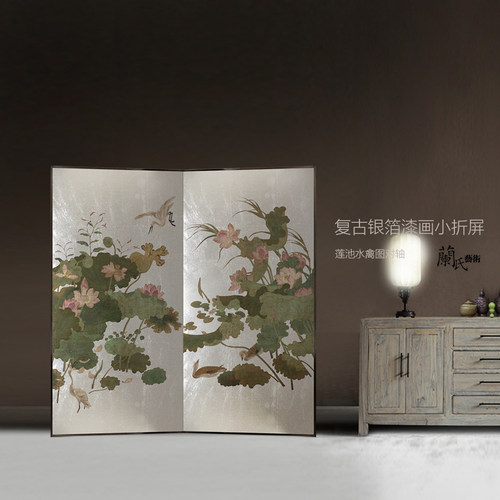 YEESA银箔漆画转角隔断屏风