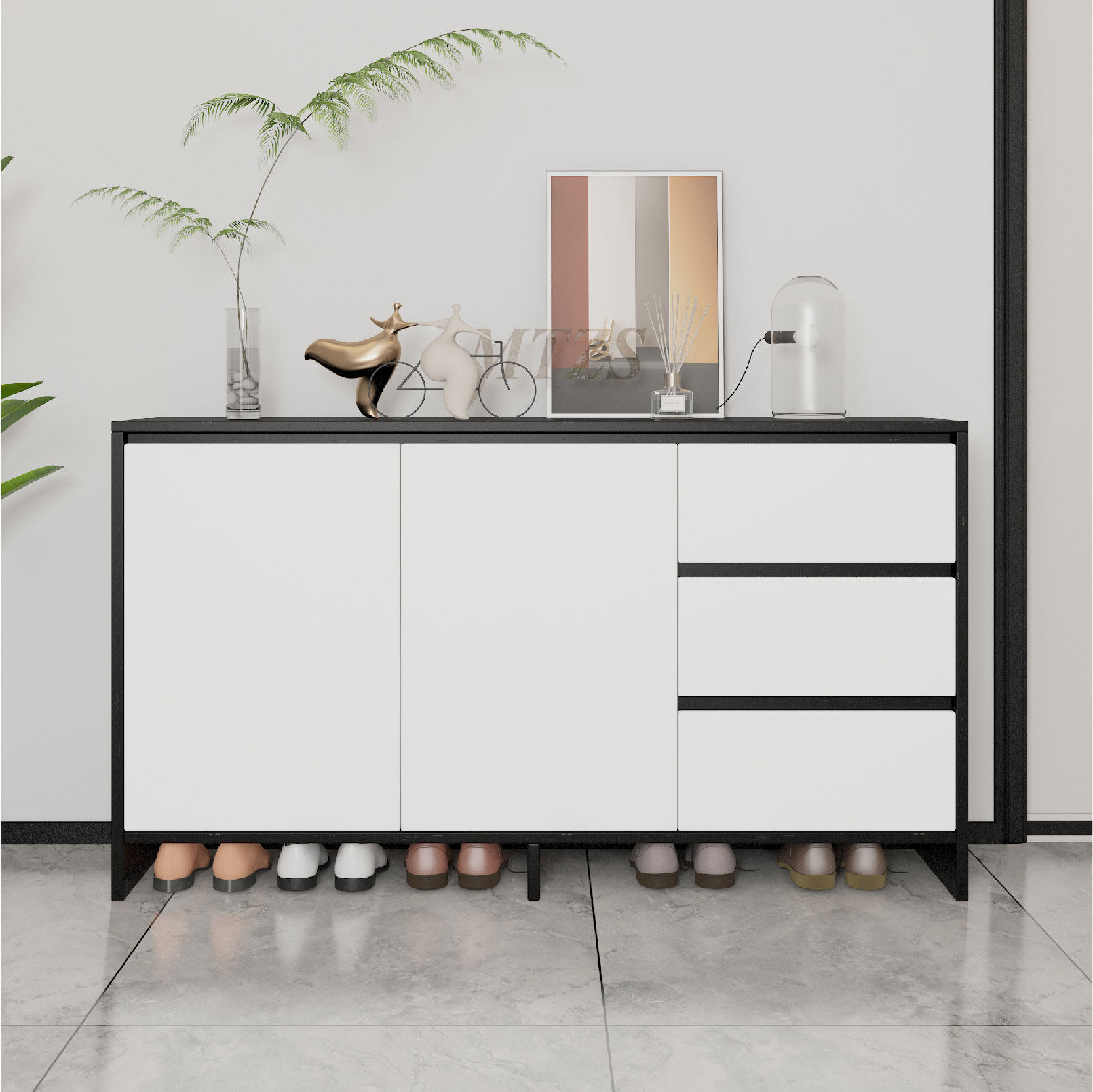 实木鞋柜家用室内入户进门厅玄关柜轻奢黑色网红爆款收纳储物柜子