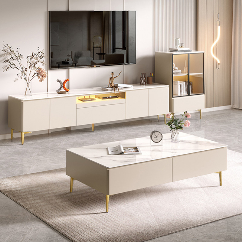 轻奢岩板电视柜现代简约小户型客厅卧室实木高款茶几电视机柜组合