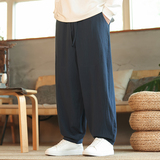 休闲裤男士宽松灯笼裤传统练功裤棉麻长裤阔腿裤K055P75，男装休闲裤，星座409-1