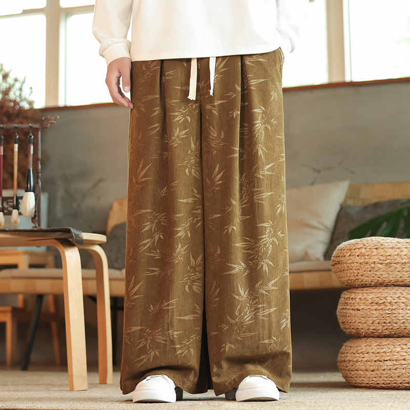 秋冬风灯芯绒休闲长裤直筒阔腿裤日系复古条绒哈伦裤K039P55，男装休闲裤，星座409-1