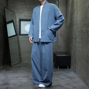 开衫唐装风棉麻禅修居士茶服大码披风汉服套装M910K013P160,胖改良唐装穿搭图片