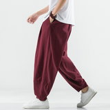 冬季保暖大码宽松休闲裤复古棉麻男加绒长裤风阔腿裤K001P85，男装休闲裤，星座409-1