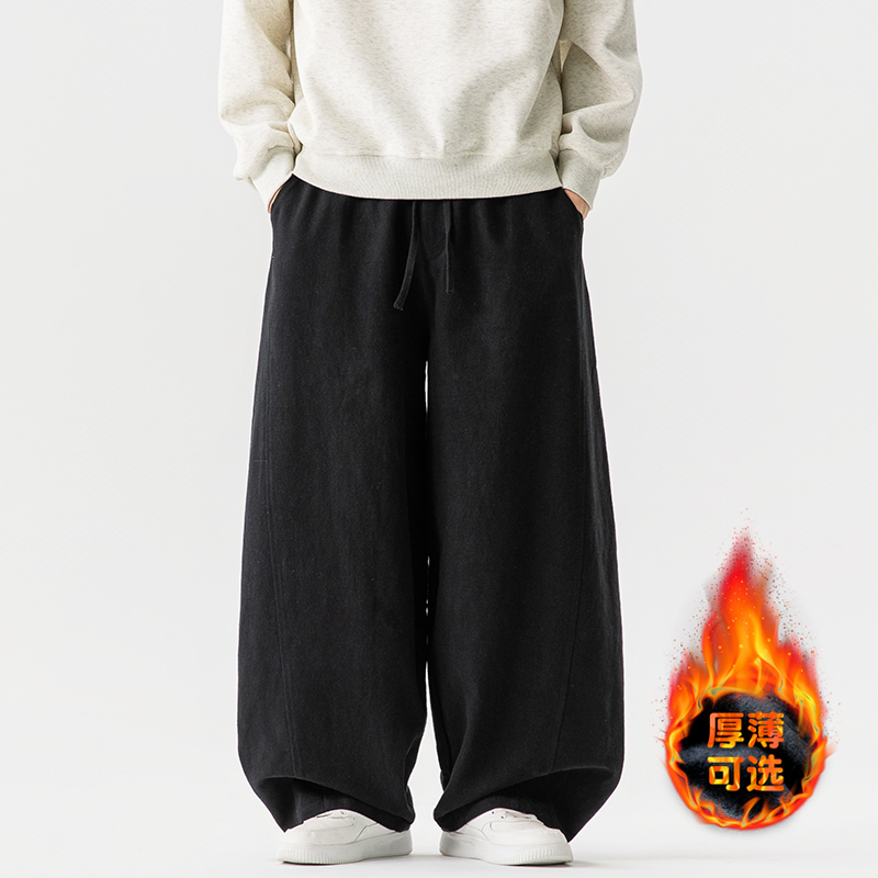 风棉麻休闲裤加绒弯刀裤大码阔腿裤长裤宽松灯笼裤5005P85，男装休闲裤，星座409-1