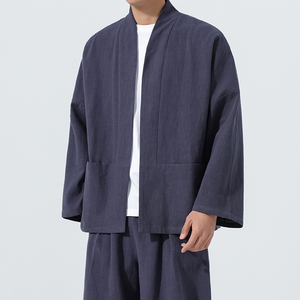 唐装外套男青年中式盘扣宽松短款披风棉麻居士服茶服M910P85图片