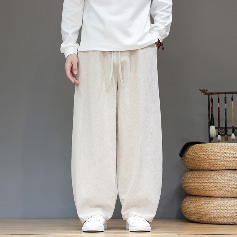 风棉麻休闲裤弯刀裤大码阔腿裤长裤宽松灯笼裤5005P85，男装休闲裤，星座409-1