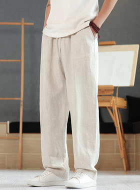 100%纯亚麻直筒阔腿裤灰色休闲商务中年青年男士秋装裤子K022P95