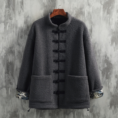 秋冬季中国风男装加绒厚羊羔毛外套中式唐装夹克棉衣棉袄822-P145