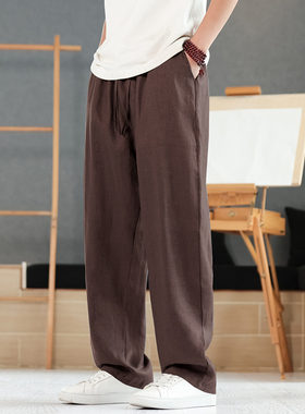 100%纯亚麻直筒阔腿裤灰色休闲商务中年青年男士秋装裤子K022P95