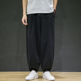 冬季保暖大码宽松休闲裤复古棉麻男加绒长裤风阔腿裤K001P85，男装休闲裤，星座409-1