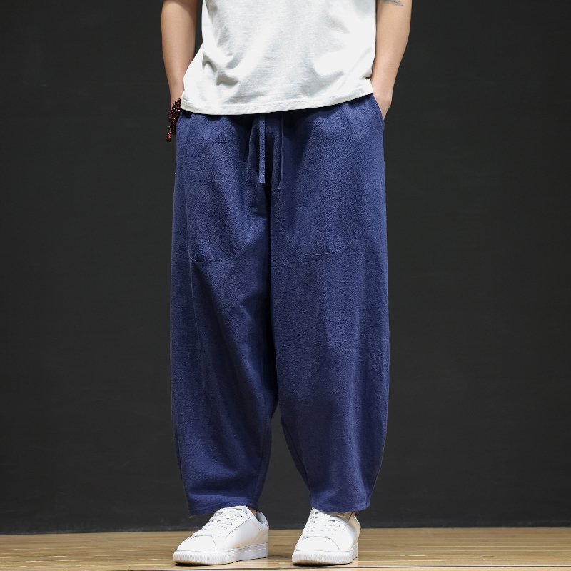 休闲裤男士宽松灯笼裤传统练功裤棉麻长裤阔腿裤K055P75，男装休闲裤，星座409-1