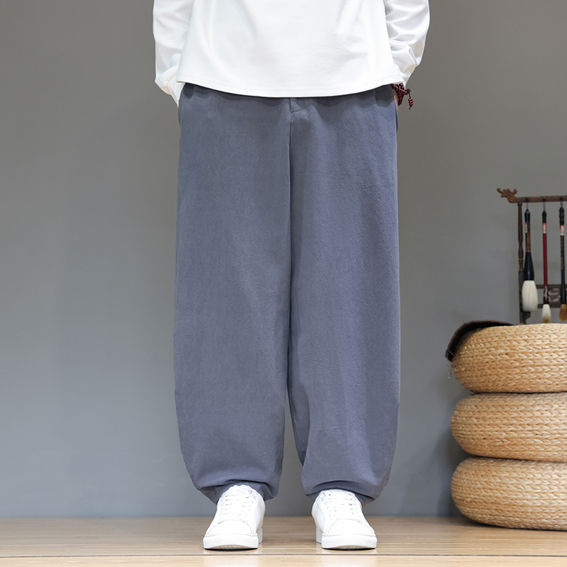 风棉麻休闲裤廓形弯刀裤大码阔腿裤长裤宽松灯笼裤5003P75，男装休闲裤，星座409-1