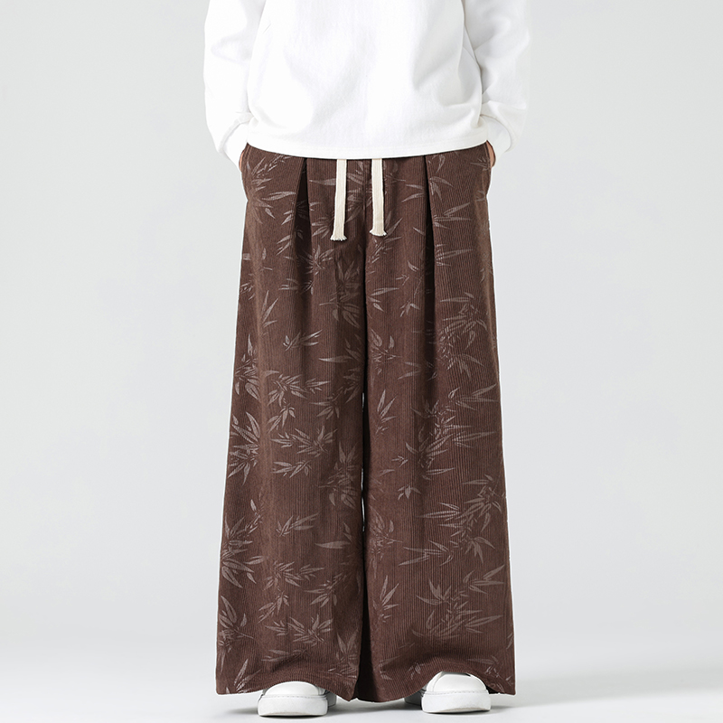 秋冬风灯芯绒休闲长裤直筒阔腿裤日系复古条绒哈伦裤K039P55，男装休闲裤，星座409-1