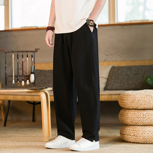 风春秋棉麻长裤亚麻宽松大码休闲裤唐装松紧腰太极裤K036P75，男装休闲裤，星座409-1