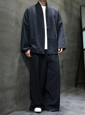 开衫唐装中国风棉麻禅修居士茶服大码披风汉服套装M910K013P160