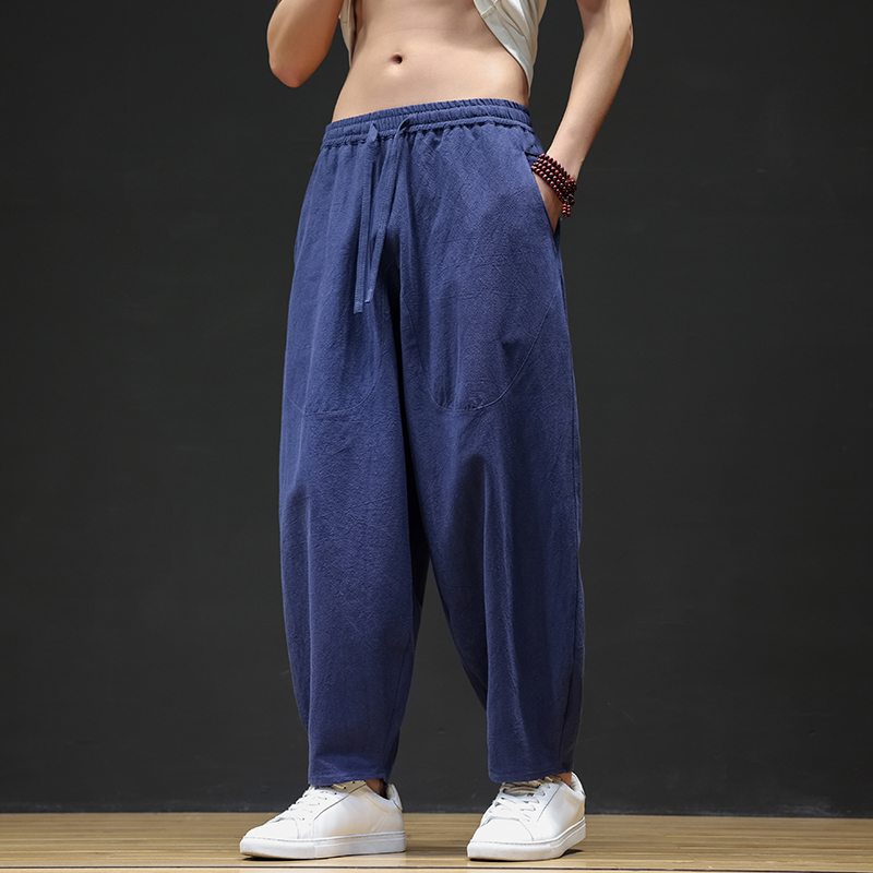 休闲裤男士宽松灯笼裤传统练功裤棉麻长裤阔腿裤K055P75，男装休闲裤，星座409-1