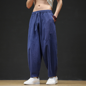 休闲裤男士宽松灯笼裤传统练功裤棉麻长裤阔腿裤K055P75，男装休闲裤，星座409-1