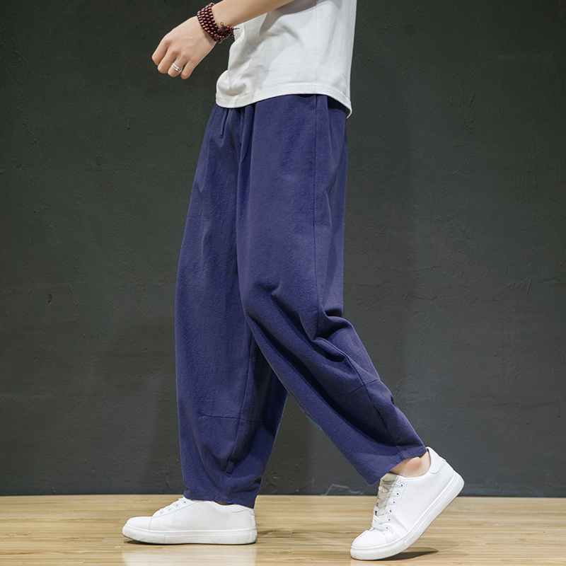 冬季保暖大码宽松休闲裤复古棉麻男加绒长裤风阔腿裤K001P85，男装休闲裤，星座409-1