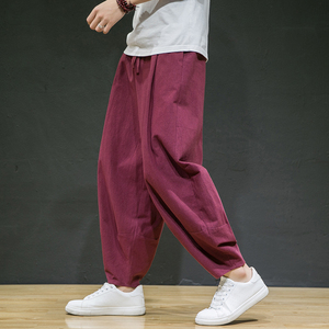 冬季保暖大码宽松休闲裤复古棉麻男加绒长裤风阔腿裤K001P85，男装休闲裤，星座409-1