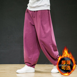 秋冬可穿240复古棉麻宽松加绒长裤风百搭阔腿哈伦裤K001P85，男装卫衣，星座409-1
