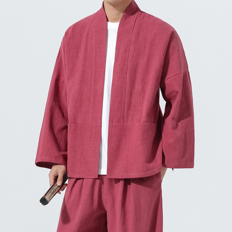 唐装外套男青年中式盘扣宽松短款披风棉麻居士服茶服M910P85,男装民族服装,星座409-1