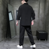 夏季男唐装套装男士风半袖男装汉服休闲薄款短袖t恤CK053P110，男装民族服装，星座409-1