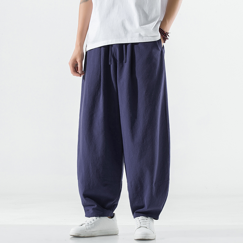 冬季保暖大码宽松休闲裤复古棉麻男加绒长裤风阔腿裤K001P85，男装休闲裤，星座409-1