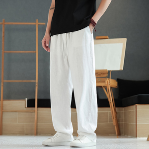 100%纯亚麻直筒阔腿裤灰色休闲商务中年青年男士秋装裤子K022P95，男装休闲裤，星座409-1