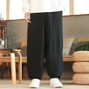 休闲裤男士宽松灯笼裤传统练功裤棉麻长裤阔腿裤K055P75,天蓝牛仔裤搭配鞋子图片