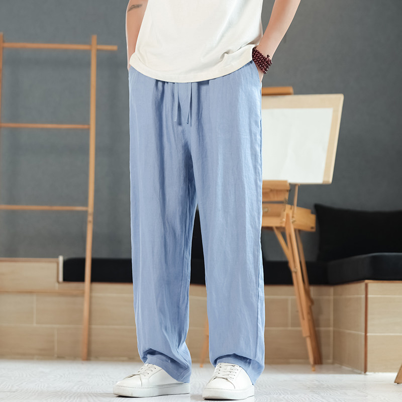 100%纯亚麻直筒阔腿裤灰色休闲商务中年青年男士秋装裤子K022P95