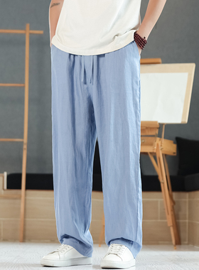 100%纯亚麻直筒阔腿裤灰色休闲商务中年青年男士秋装裤子K022P95