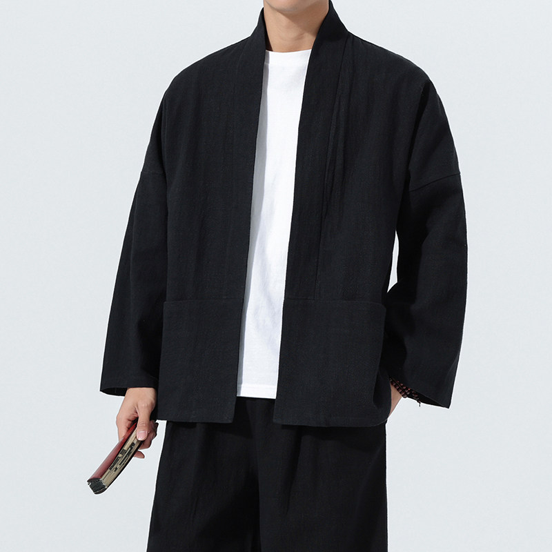 唐装外套男青年中式盘扣宽松短款披风棉麻居士服茶服M910P85,男装民族服装,星座409-1