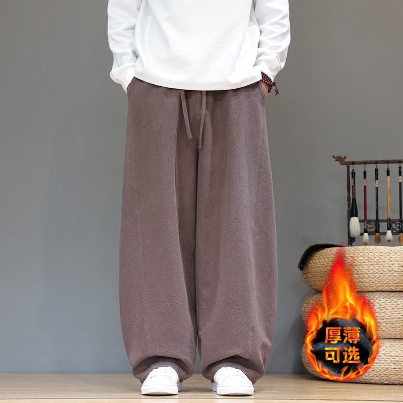 风棉麻休闲裤加绒弯刀裤大码阔腿裤长裤宽松灯笼裤5005P85，男装休闲裤，星座409-1