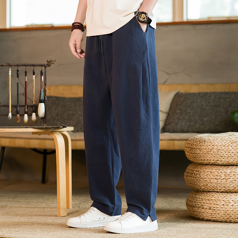 风春秋棉麻长裤亚麻宽松大码休闲裤唐装松紧腰太极裤K036P75，男装民族服装，星座409-1