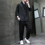 夏季男唐装套装男士风半袖男装汉服休闲薄款短袖t恤CK053P110，男装民族服装，星座409-1