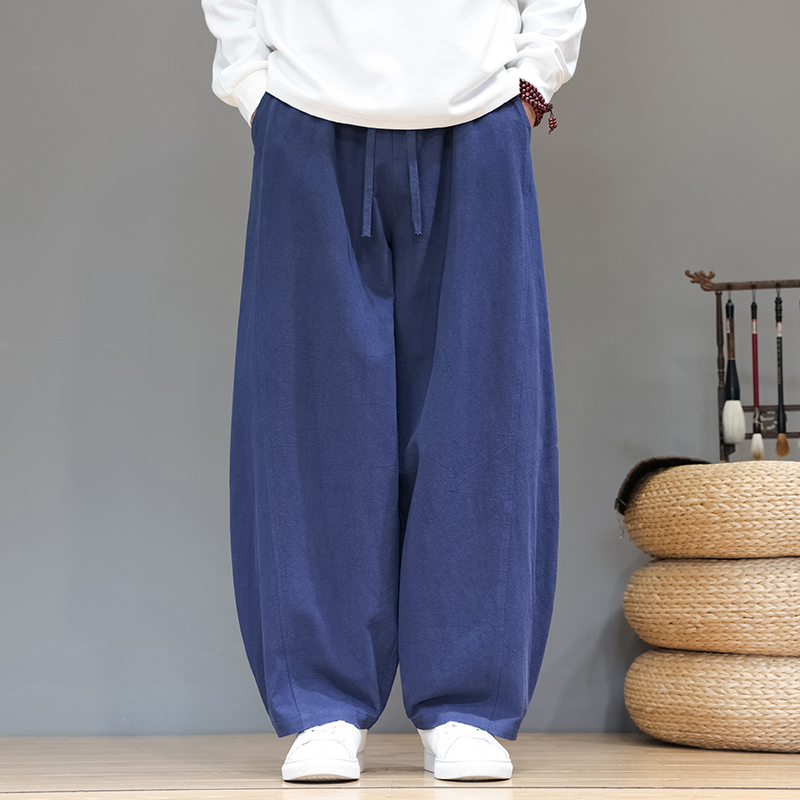风棉麻休闲裤廓形弯刀裤大码阔腿裤长裤宽松灯笼裤5005P75，男装休闲裤，星座409-1