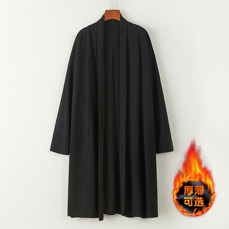 2025男装加绒风道袍披风宽松亚麻开衫休闲中长款风衣C018P85，男装民族服装，星座409-1