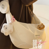 日韩复古风秋冬包包女简约纯色灯芯绒百搭斜挎包少女大容量饺子包