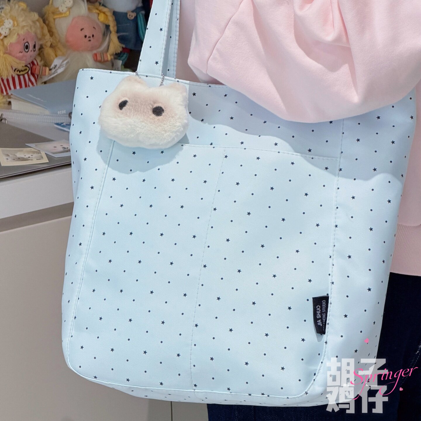 胡子鸡仔日系ins风大容量单肩包女波点轻便帆布袋学生手提托特包
