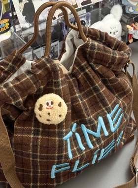 秋冬复古风斜挎包包女美拉德色系毛呢大容量单肩包百搭手提托特包