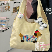 日系卡通可爱小狗单肩包包女韩版少女学生大容量手提包高颜值布包