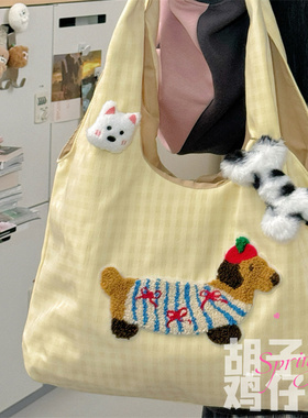日系卡通可爱小狗单肩包包女韩版少女学生大容量手提包高颜值布包