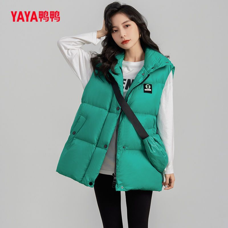 鸭鸭羽绒服马甲女2024年春季新品时尚短款立领带斜挎包休闲马夹