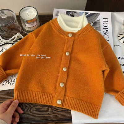 韩版女童假两件半高领毛衣冬季