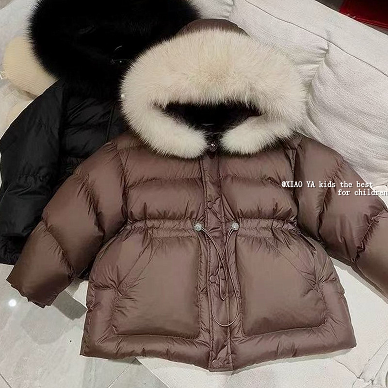 韩版女童收腰中长款连帽棉服冬季