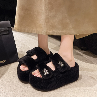 小码拖鞋女33小个子34外穿2025新款毛毛鞋厚底防滑秋冬增高棉拖