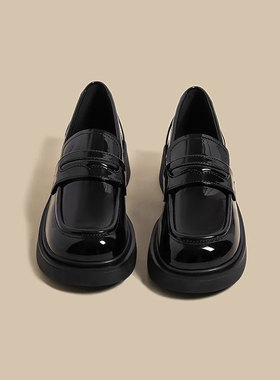 小码乐福鞋3234小个子增高厚底女舒适软底2025新款粗跟方头小皮鞋