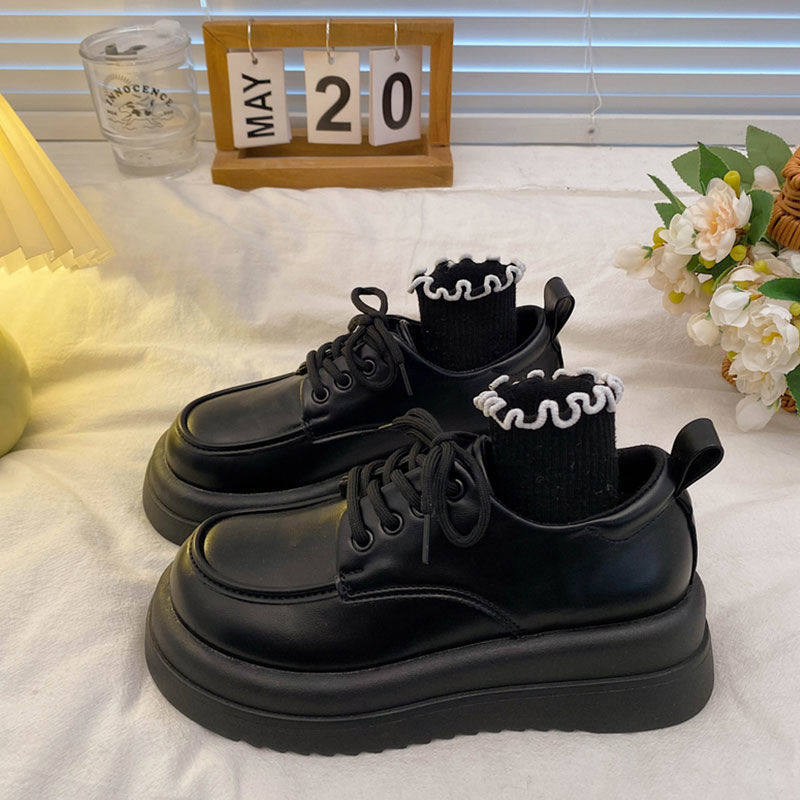 小码单鞋313233女士2026新款小个子增高黑色厚底老钱风英伦乐福鞋