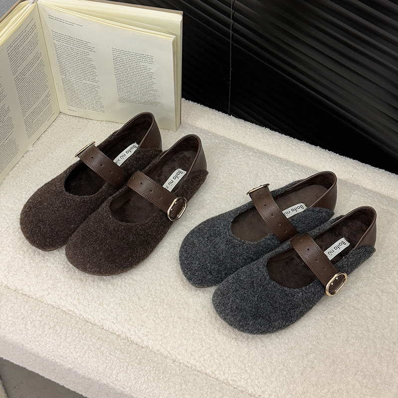 超软小码女鞋3334加绒豆豆鞋一脚蹬2025新款毛毛鞋外穿冬季保暖