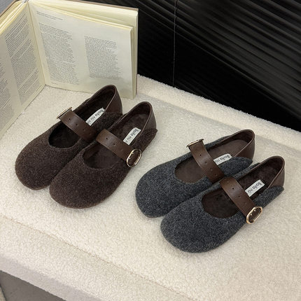 超软小码女鞋3334加绒豆豆鞋一脚蹬2025新款毛毛鞋外穿冬季保暖